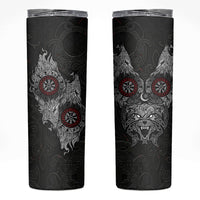 Fenrir Wolf and Vegvisir Viking Skinny Tumbler Nordic Celtic Knotwork Black and Red Tribal Art