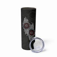 Fenrir Wolf and Vegvisir Viking Skinny Tumbler Nordic Celtic Knotwork Black and Red Tribal Art