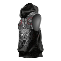 Fenrir Wolf and Vegvisir Viking Sleeveless Hoodie Nordic Celtic Knotwork Black and Red Tribal Art