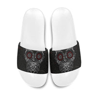 Fenrir Wolf and Vegvisir Viking Slide Sandals Nordic Celtic Knotwork Black and Red Tribal Art
