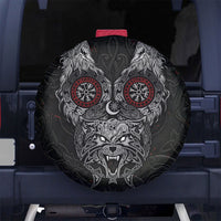 Fenrir Wolf and Vegvisir Viking Spare Tire Cover Nordic Celtic Knotwork Black and Red Tribal Art