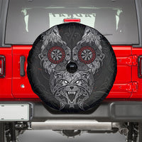 Fenrir Wolf and Vegvisir Viking Spare Tire Cover Nordic Celtic Knotwork Black and Red Tribal Art