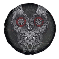Fenrir Wolf and Vegvisir Viking Spare Tire Cover Nordic Celtic Knotwork Black and Red Tribal Art