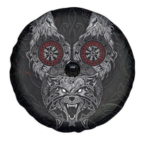 Fenrir Wolf and Vegvisir Viking Spare Tire Cover Nordic Celtic Knotwork Black and Red Tribal Art