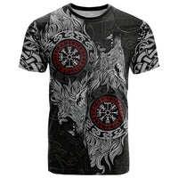 Fenrir Wolf and Vegvisir Viking T Shirt Nordic Celtic Knotwork Black and Red Tribal Art