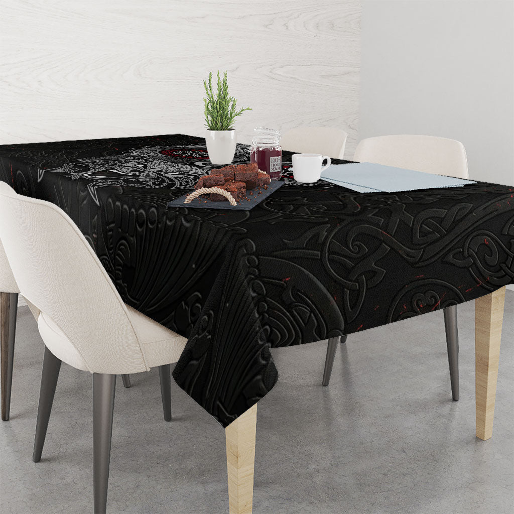 Fenrir Wolf and Vegvisir Viking Tablecloth Nordic Celtic Knotwork Black and Red Tribal Art