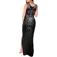 Fenrir Wolf and Vegvisir Viking Tank Maxi Dress Nordic Celtic Knotwork Black and Red Tribal Art