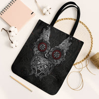 Fenrir Wolf and Vegvisir Viking Tote Bag Nordic Celtic Knotwork Black and Red Tribal Art