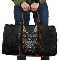 Fenrir Wolf and Vegvisir Viking Travel Bag Nordic Celtic Knotwork Black and Red Tribal Art