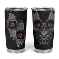 Fenrir Wolf and Vegvisir Viking Tumbler Cup Nordic Celtic Knotwork Black and Red Tribal Art