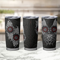 Fenrir Wolf and Vegvisir Viking Tumbler Cup Nordic Celtic Knotwork Black and Red Tribal Art