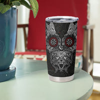 Fenrir Wolf and Vegvisir Viking Tumbler Cup Nordic Celtic Knotwork Black and Red Tribal Art