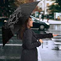 Fenrir Wolf and Vegvisir Viking Umbrella Nordic Celtic Knotwork Black and Red Tribal Art