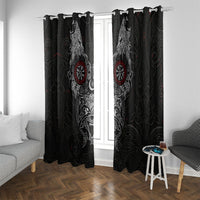 Fenrir Wolf and Vegvisir Viking Window Curtain Nordic Celtic Knotwork Black and Red Tribal Art