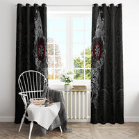 Fenrir Wolf and Vegvisir Viking Window Curtain Nordic Celtic Knotwork Black and Red Tribal Art