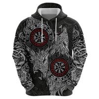 Fenrir Wolf and Vegvisir Viking Zip Hoodie Nordic Celtic Knotwork Black and Red Tribal Art