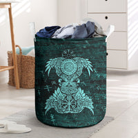 Valknut Ravens and Vegvisir Helm of Awe Laundry Basket Viking Nordic Celtic Knotwork Turquoise Runic Art