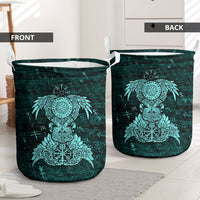 Valknut Ravens and Vegvisir Helm of Awe Laundry Basket Viking Nordic Celtic Knotwork Turquoise Runic Art