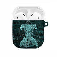 Valknut Ravens and Vegvisir Helm of Awe AirPods Case Viking Nordic Celtic Knotwork Turquoise Runic Art