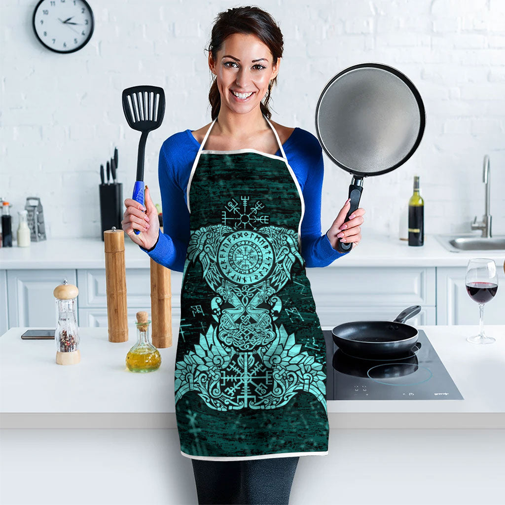 Valknut Ravens and Vegvisir Helm of Awe Apron Viking Nordic Celtic Knotwork Turquoise Runic Art