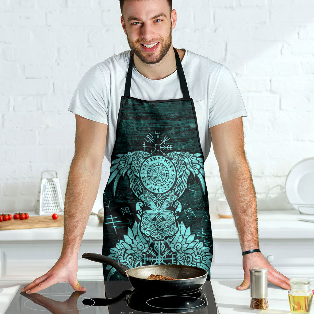 Valknut Ravens and Vegvisir Helm of Awe Apron Viking Nordic Celtic Knotwork Turquoise Runic Art