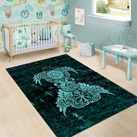 Valknut Ravens and Vegvisir Helm of Awe Area Rug Viking Nordic Celtic Knotwork Turquoise Runic Art