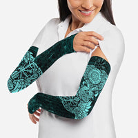 Valknut Ravens and Vegvisir Helm of Awe Arm Sleeves Viking Nordic Celtic Knotwork Turquoise Runic Art