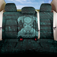 Valknut Ravens and Vegvisir Helm of Awe Back Car Seat Cover Viking Nordic Celtic Knotwork Turquoise Runic Art