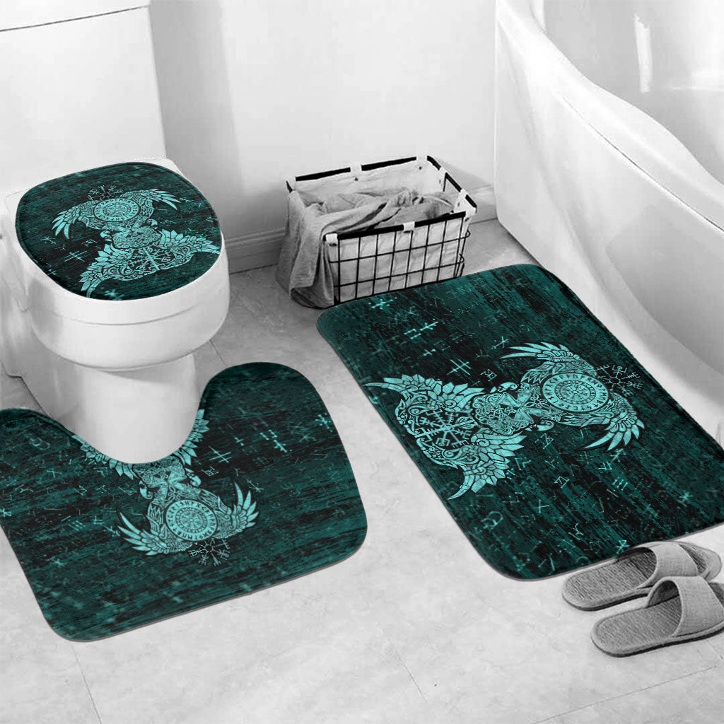 Valknut Ravens and Vegvisir Helm of Awe Bathroom Set Viking Nordic Celtic Knotwork Turquoise Runic Art