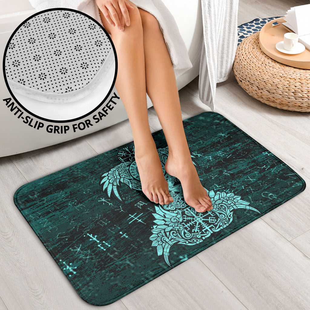 Valknut Ravens and Vegvisir Helm of Awe Bathroom Set Viking Nordic Celtic Knotwork Turquoise Runic Art
