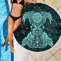 Valknut Ravens and Vegvisir Helm of Awe Beach Blanket Viking Nordic Celtic Knotwork Turquoise Runic Art