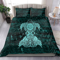 Valknut Ravens and Vegvisir Helm of Awe Bedding Set Viking Nordic Celtic Knotwork Turquoise Runic Art