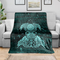 Valknut Ravens and Vegvisir Helm of Awe Blanket Viking Nordic Celtic Knotwork Turquoise Runic Art