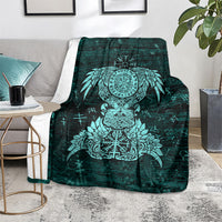 Valknut Ravens and Vegvisir Helm of Awe Blanket Viking Nordic Celtic Knotwork Turquoise Runic Art