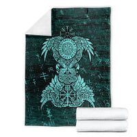 Valknut Ravens and Vegvisir Helm of Awe Blanket Viking Nordic Celtic Knotwork Turquoise Runic Art