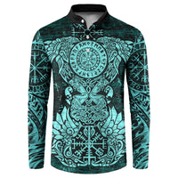 Valknut Ravens and Vegvisir Helm of Awe Button Sweatshirt Viking Nordic Celtic Knotwork Turquoise Runic Art