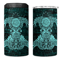 Valknut Ravens and Vegvisir Helm of Awe 4 in 1 Can Cooler Tumbler Viking Nordic Celtic Knotwork Turquoise Runic Art