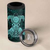 Valknut Ravens and Vegvisir Helm of Awe 4 in 1 Can Cooler Tumbler Viking Nordic Celtic Knotwork Turquoise Runic Art