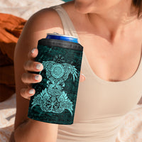 Valknut Ravens and Vegvisir Helm of Awe 4 in 1 Can Cooler Tumbler Viking Nordic Celtic Knotwork Turquoise Runic Art