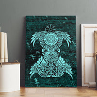 Valknut Ravens and Vegvisir Helm of Awe Canvas Wall Art Viking Nordic Celtic Knotwork Turquoise Runic Art