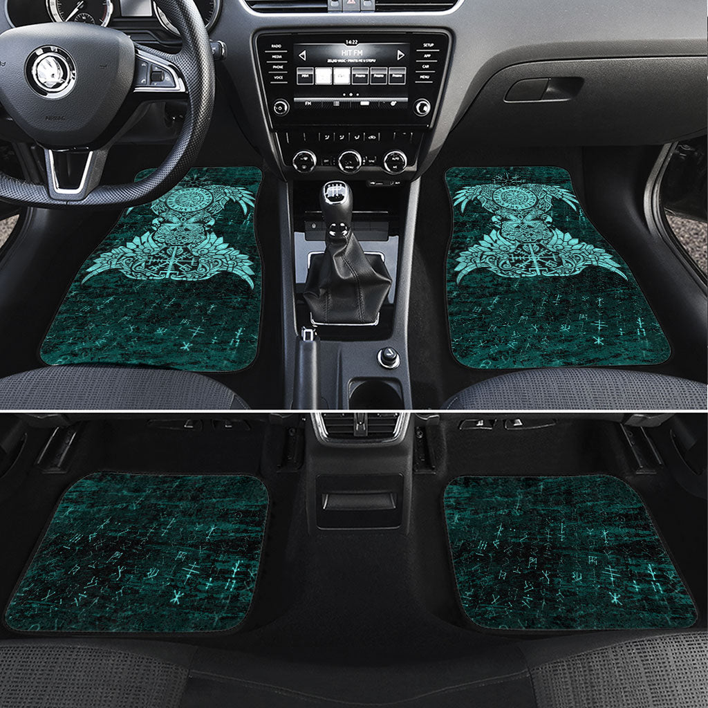Valknut Ravens and Vegvisir Helm of Awe Car Mats Viking Nordic Celtic Knotwork Turquoise Runic Art