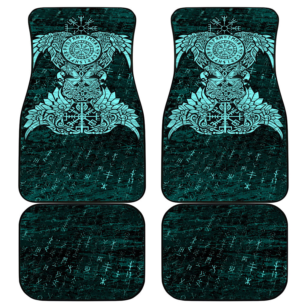 Valknut Ravens and Vegvisir Helm of Awe Car Mats Viking Nordic Celtic Knotwork Turquoise Runic Art