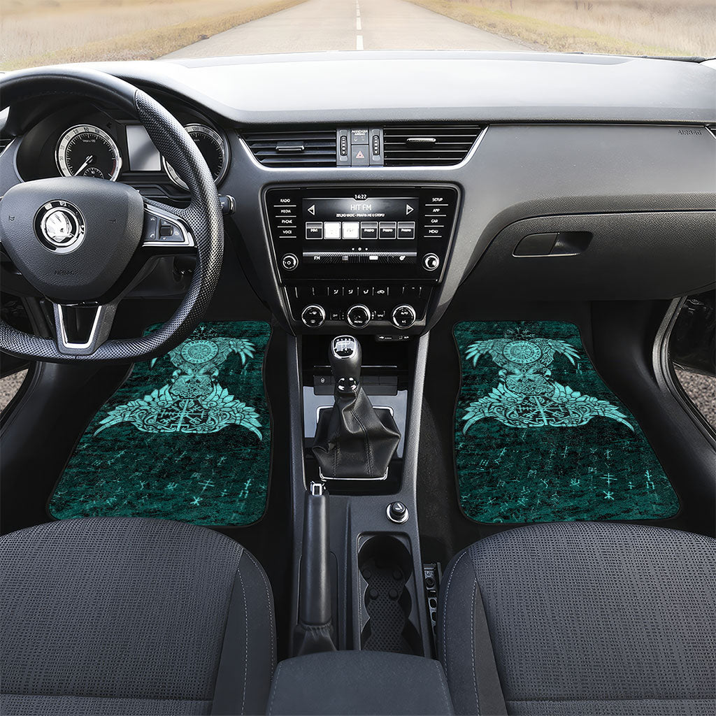 Valknut Ravens and Vegvisir Helm of Awe Car Mats Viking Nordic Celtic Knotwork Turquoise Runic Art