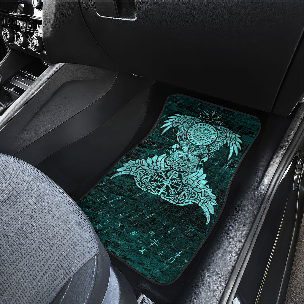 Valknut Ravens and Vegvisir Helm of Awe Car Mats Viking Nordic Celtic Knotwork Turquoise Runic Art