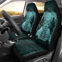 Valknut Ravens and Vegvisir Helm of Awe Car Seat Cover Viking Nordic Celtic Knotwork Turquoise Runic Art