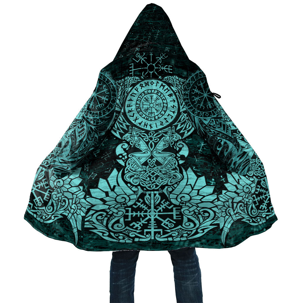 Valknut Ravens and Vegvisir Helm of Awe Cloak Viking Nordic Celtic Knotwork Turquoise Runic Art