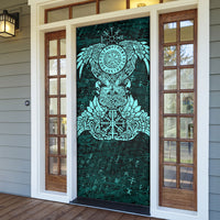 Valknut Ravens and Vegvisir Helm of Awe Door Cover Viking Nordic Celtic Knotwork Turquoise Runic Art