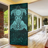 Valknut Ravens and Vegvisir Helm of Awe Door Cover Viking Nordic Celtic Knotwork Turquoise Runic Art