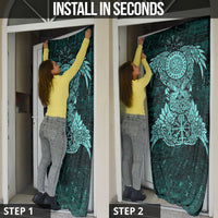Valknut Ravens and Vegvisir Helm of Awe Door Cover Viking Nordic Celtic Knotwork Turquoise Runic Art
