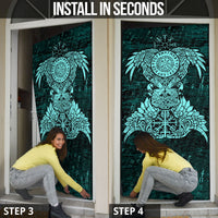 Valknut Ravens and Vegvisir Helm of Awe Door Cover Viking Nordic Celtic Knotwork Turquoise Runic Art